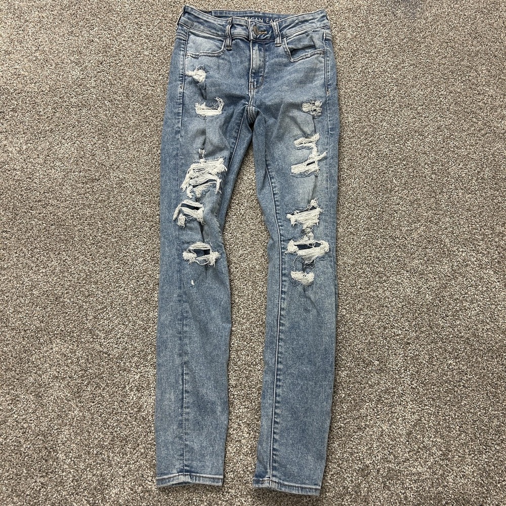 American Eagle Outfitters Jegging Jeans Womens 2 Med Distressed Stretch Denim